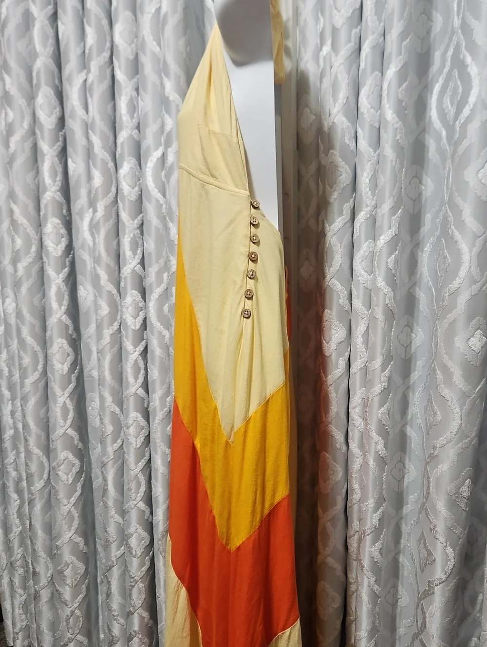 Free People Linen Blend Color Block Halter Midi Dress - Picture 3 of 6